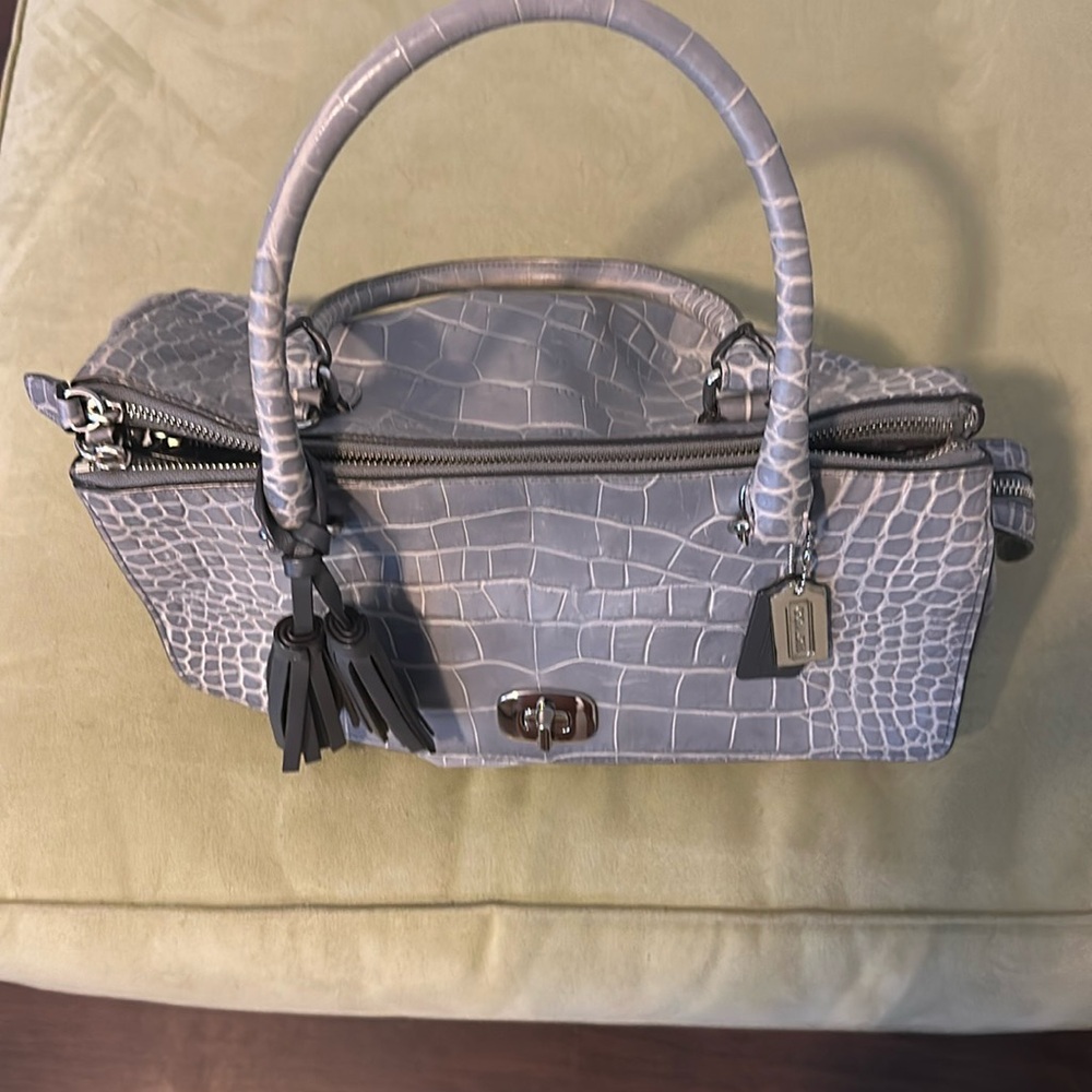 Gray Coach Crocodile-Embossed Handbag